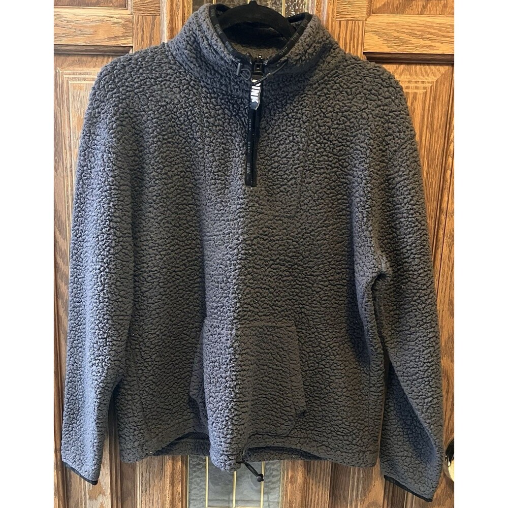 Victoria's Secret Pink Cozy Sherpa Quarter Zip Infinity Gray‎ Pullover Top M